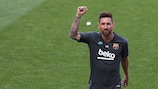 Lionel Messi durante um treino do Barcelona