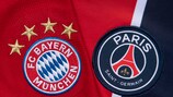 The club crests of Bayern and Paris