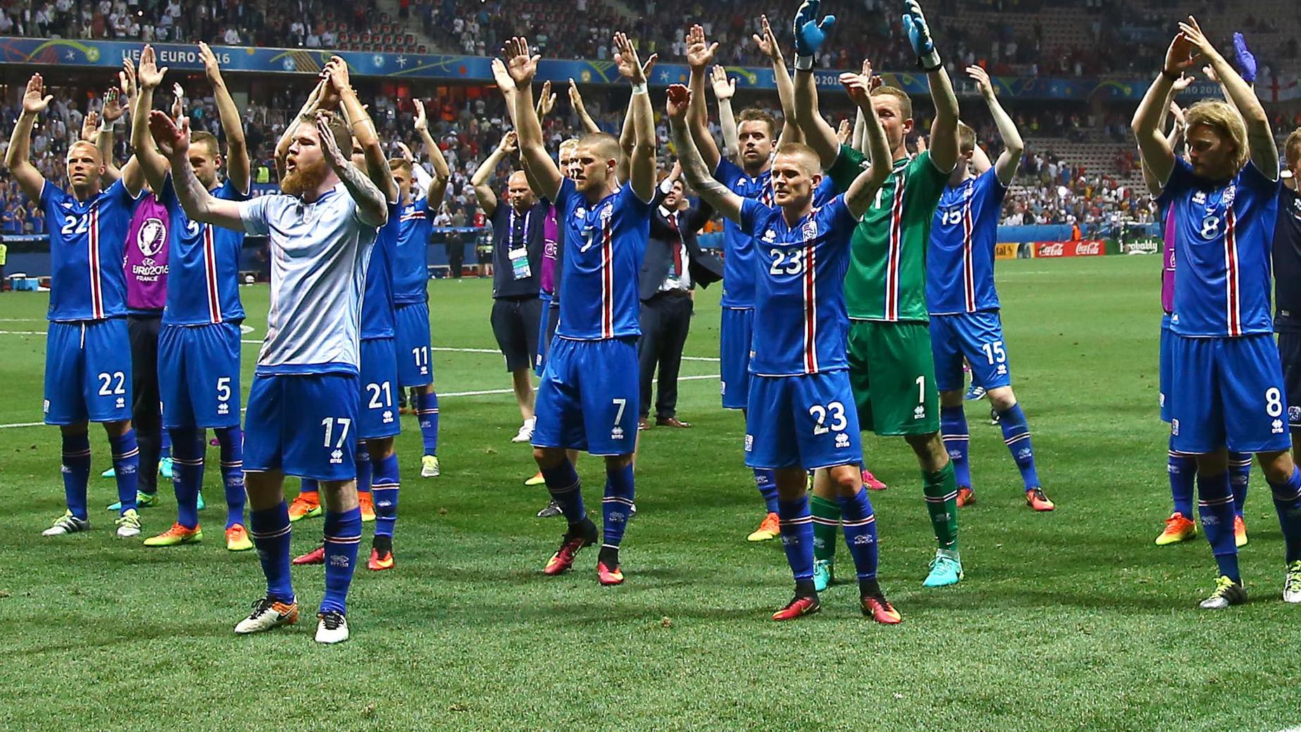 Menükarte blau UEFA Euro 2016 England Island Iceland Match 44 
