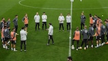 Joachim Löw speaks to his Germany players on the eve of the game