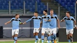 Ciro Immobile della Lazio festeggia il gol del vantaggio dei Biancocelesti contro il Borussia Dortmund 