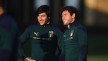 Davide Calabria and Sandro Tonali during training n Florence this week