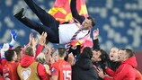 Сборная Северной Македонии празднует победу в Тбилиси