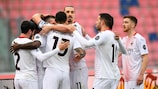 La gioia del Milan dopo il gol del vantaggio di Ante Rebić allo Stadio Renato Dall'Ara contro il Bologna