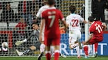 Gareth Bale  scores for Wales against Switzerland in EURO 2012 qualifying 
