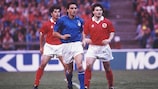 Roberto Mancini in action for Italy against Switzerland in 1992