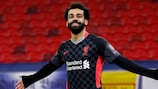 Mohamed Salah esulta dopo il primo gol del Liverpool