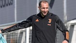 TURIN, ITALY - FEBRUARY 16: Juventus player Giorgio Chiellini during a training session ahead of the UEFA Champions League match between Juventus and Porto at JTC on February 16, 2021 in Turin, Italy. (Photo by Daniele Badolato - Juventus FC/Juventus FC via Getty Images)