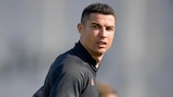 Cristiano Ronaldo durante um treino da Juve em Turim