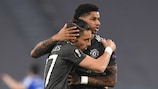 Man. United's Alex Telles and Marcus Rashford in their round of 32 first-leg defeat of Real Sociedad 