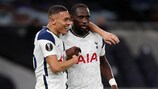  Carlos Vinícius celebrates with Moussa Sissoko after scoring against Wolfsberg in the last 32