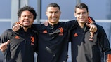 Weston McKennie, Cristiano Ronaldo und Alvaro Morata im Training am Montag