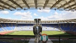 The UEFA EURO Trophy at the Stadio Olimpico in Rome
