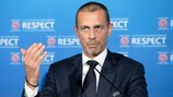 UEFA President Aleksander Ceferin during a press conference following the UEFA Executive Committee meeting in Switzerland on 19 April 2021.