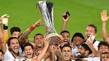 Sevilla celebrate winning the trophy for a sixth time in 2020