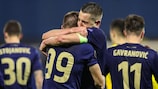 Dinamo Zagreb celebrate their third goal against Spurs