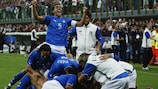 Italy celebrate Filippo Inzaghi's opening goal against Wales in 2003