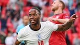 LONDON, ENGLAND - JUNE 22: Raheem Sterling of England celebrates after scoring their team's first goal during the UEFA Euro 2020 Championship Group D match between Czech Republic and England at Wembley Stadium on June 22, 2021 in London, England. (Photo by Laurence Griffiths/Getty Images)