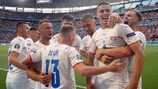 BUDAPEST, UNGHERIA - 27 GIUGNO: il ceco Tomas Holes festeggia con i compagni dopo il primo gol della sua squadra contro l'Olanda negli ottavi di finale di UEFA EURO 2020 (Photo by Alex Pantling/Getty Images)