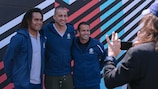 Christian Karembeu, David Trezeguet and Ludovic Giuly at the mini-pitch launch in Paris