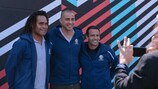 Christian Karembeu, David Trezeguet y Ludovic Giuly en el lanzamiento del mini campo en París