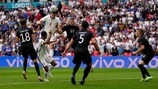 Harry Maguire heads wide for England in the first half