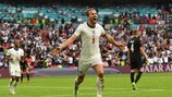 L'inglese Harry Kane festeggia il gol che chiude la partita
