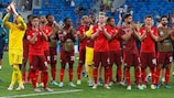 Switzerland applaud their fans after their shoot-out defeat to Spain