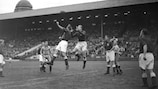 Eigil Nielsen leaps during the 1948 Olympic meeting with Great Britain