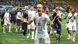 Granit Xhaka fête la qualification de la Suisse pour les quarts de finale de l'UEFA EURO 2020