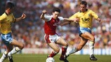 Southgate, 21, vies with Arsenal winger Anders Limpar in 1992