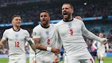 Luke Shaw celebrates his dramatic opener for England in the EURO 2020 final
