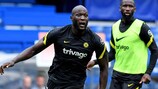 Romelu Lukaku training at Stamford Bridge on 18 August