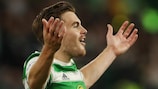 James Forrest celebrates a play-off goal for Celtic
