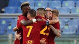 La Roma festeggia uno dei gol segnati contro il TRabzonspor
