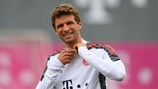  Thomas Müller in allenamento prima della sfida del Bayern contro la Dynamo Kiev