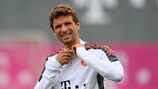Thomas Müller durante el entrenamiento del Bayern este martes