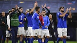 Italy applaud the home fans in Milan following their defeat against Spain