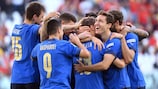 Nicolò Barella celebrates with his Italy team-mates