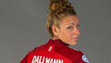 MUNICH, GERMANY - SEPTEMBER 05: Linda Dallmann of Bayern Munich poses during the UEFA Women's Champions League Portraits on September 05, 2021 in Munich, Germany. (Photo by Christian Hofer - UEFA/UEFA via Getty Images)