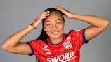 LYON, FRANCE - SEPTEMBER 09: Selma Bacha of Olympique Lyonnais poses during the UEFA Women's Champions League Portraits on September 09, 2021 in Lyon, France. (Photo by Kristy Sparow - UEFA/UEFA via Getty Images)