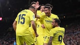 El Villarreal, celebrando su gol en Old Trafford