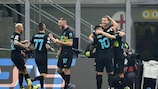 La gioia dei giocatori dell'Inter, che al Meazza hanno sconfitto lo Sheriff e ottenuto la prima vittoria in UEFA Champions League