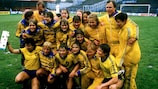 Sweden celebrate winning the inaugural UEFA European women's title in 1984