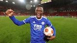  Patson Daka celebra após a vitória do Leicester sobre o Spartak