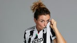 TURIN, ITALY - SEPTEMBER 28: Christiana Girelli of Juventus poses for a photo during UEFA Women's Champions League Portraits on September 28, 2021 in Turin, Italy. (Photo by Claudio Lavenia - UEFA/UEFA via Getty Images)