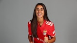 LISBON, PORTUGAL - OCTOBER 01: Catarina Amado of Benfica pose for a photo during UEFA Women's Champions League Portraits on October 01, 2021 in Lisbon, Portugal. (Photo by Carlos Rodrigues - UEFA/UEFA via Getty Images)
