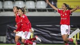 As jogadoras do Benfica saboreiam a sua primeira vitória na fase de grupos