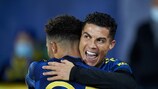 Cristiano Ronaldo esulta dopo il primo gol del Manchester United contro il Villarreal