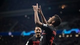 MADRID, SPAIN - NOVEMBER 24: Messias Junior of AC Milan celebrates after the 0-1 goal during the UEFA Champions League group B match between Atletico Madrid and AC Milan at Wanda Metropolitano on November 24, 2021 in Madrid, Spain. (Photo by David Lidstrom/Getty Images)